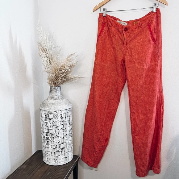Anthropologie Pilcro and the Letterpress Linen Blend Wide Leg Pink Trousers 6 - Picture 1 of 9